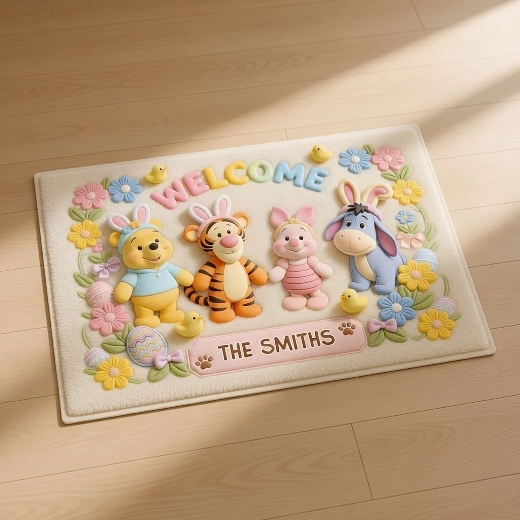 DSNY Honey Bear Happy Easter - Personalized Door Mat - Gift For Family, Fan Movies HH01 - Image 2