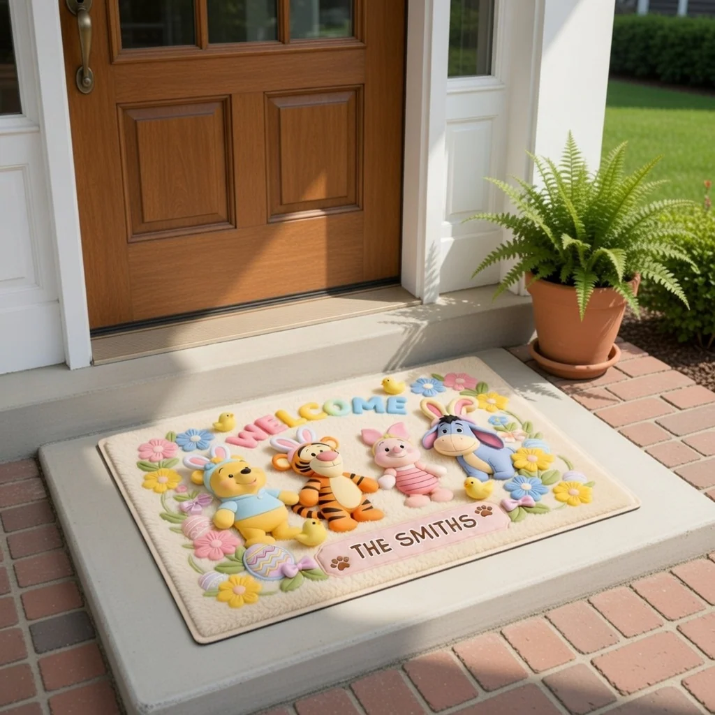 DSNY Honey Bear Happy Easter - Personalized Door Mat - Gift For Family, Fan Movies HH01 - Image 3