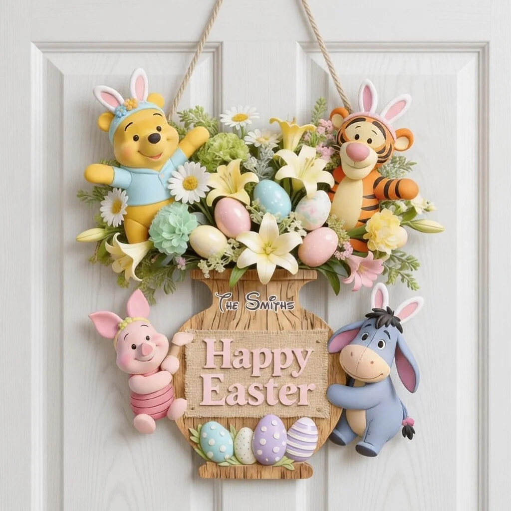 DSNY Honey Bear Happy Easter - Personalized Wood Sign - Gift For Family, Fan Movies HH01