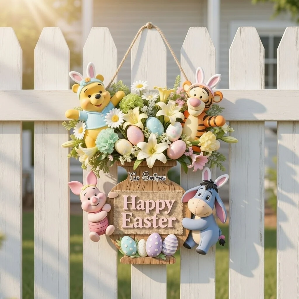DSNY Honey Bear Happy Easter - Personalized Wood Sign - Gift For Family, Fan Movies HH01 - Image 2