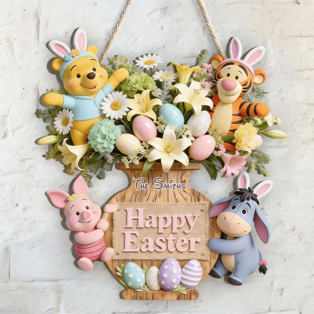 DSNY Honey Bear Happy Easter - Personalized Wood Sign - Gift For Family, Fan Movies HH01 - Image 3