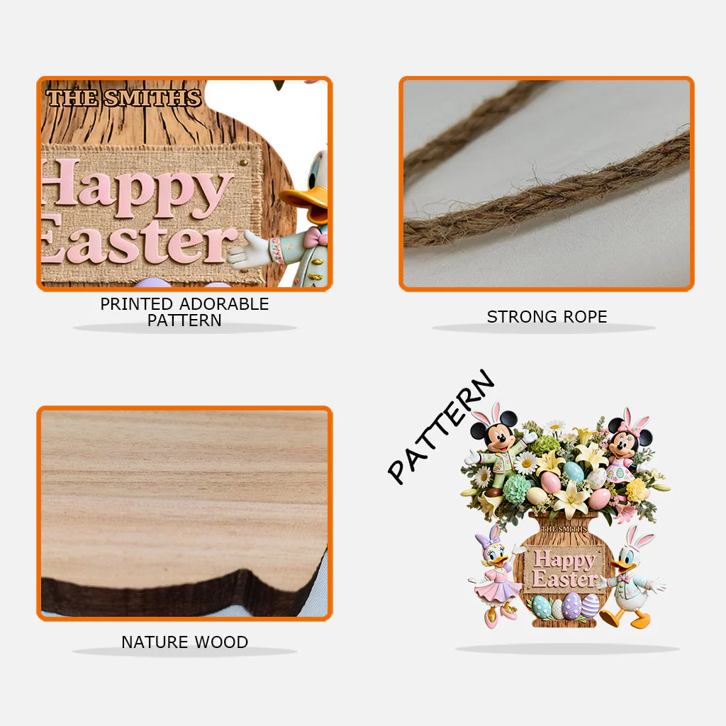 DSNY Honey Bear Happy Easter - Personalized Wood Sign - Gift For Family, Fan Movies HH01 - Image 4