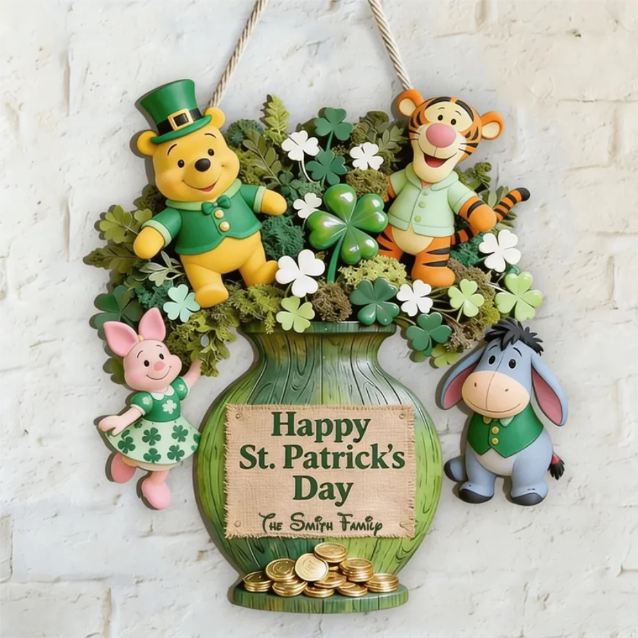 DSNY Honey Bear Happy St. Patrick's Day - Personalized Wood Sign - Gift For Family, Fan Movies HH01 - Image 3