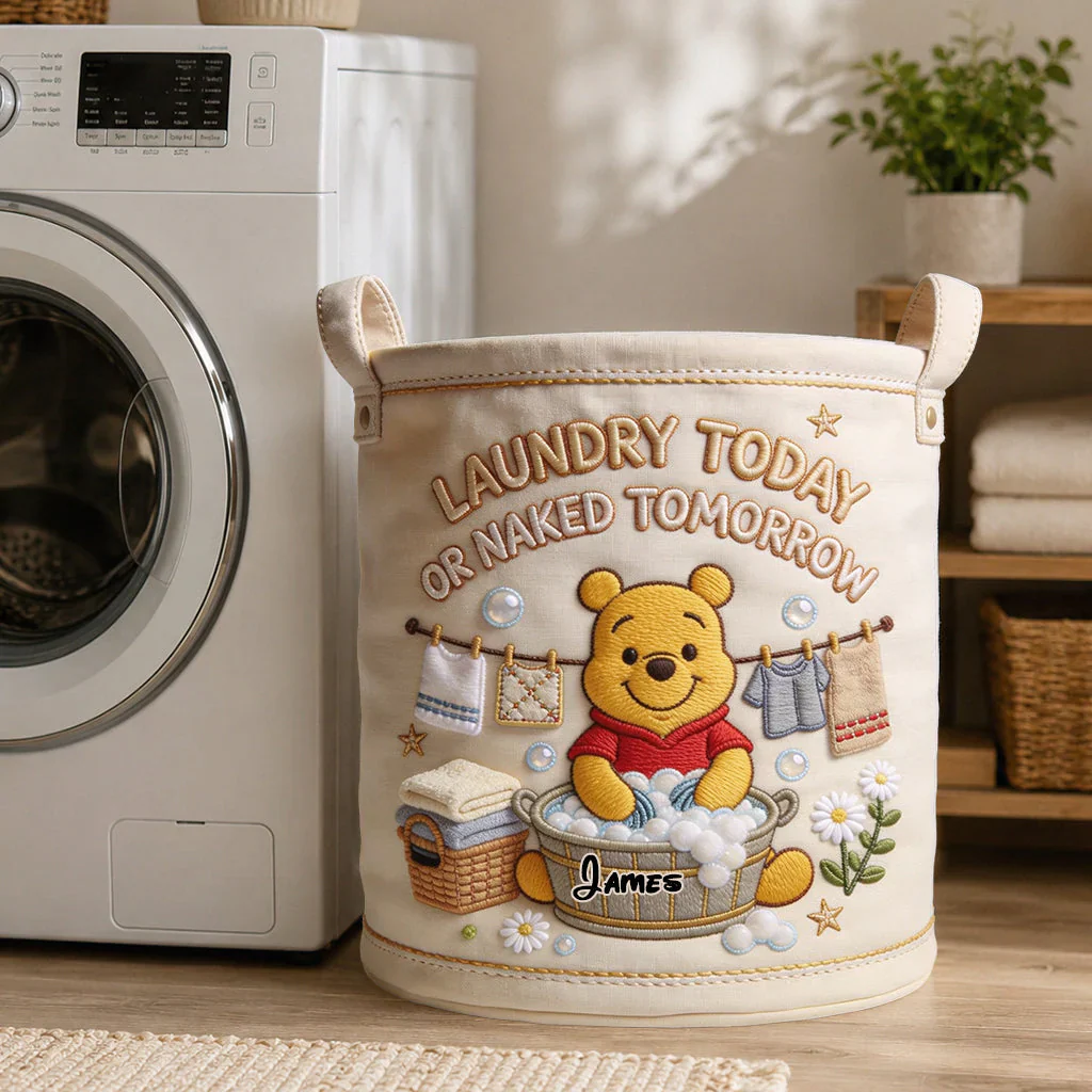 DSNY Honey Bear Laundry Today Or Naked Tomorrow - Personalized Quilted Laundry Basket - Gift For Family