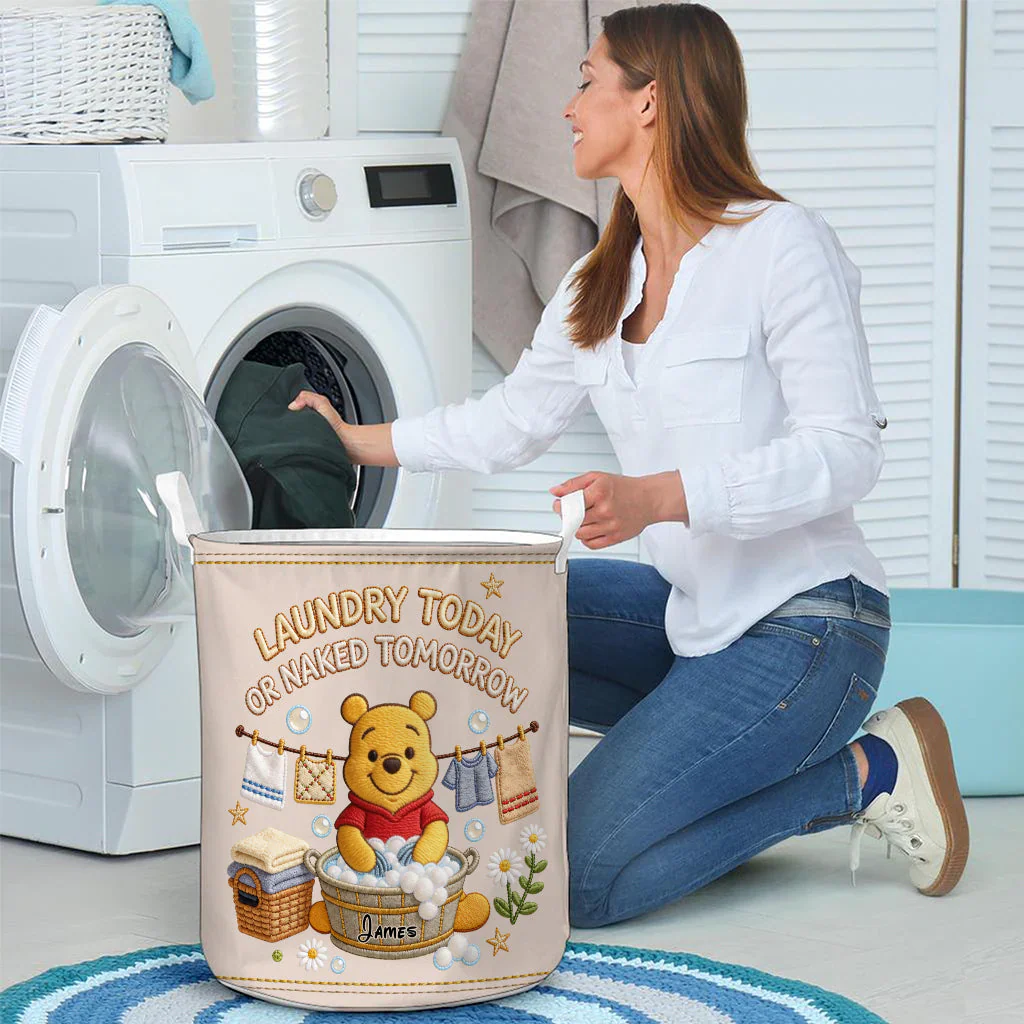 DSNY Honey Bear Laundry Today Or Naked Tomorrow - Personalized Quilted Laundry Basket - Gift For Family - Image 6