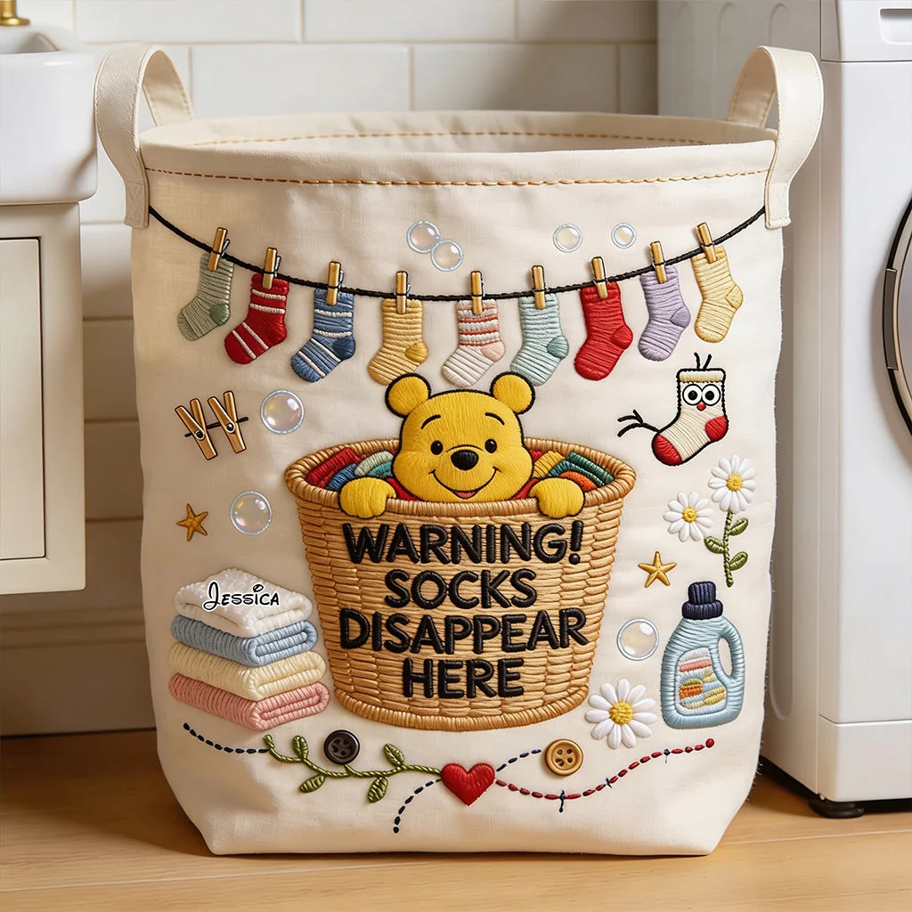 DSNY Honey Bear Socks Disappear Here - Personalized Storage Basket - Gift For Family, Laundry Lovers