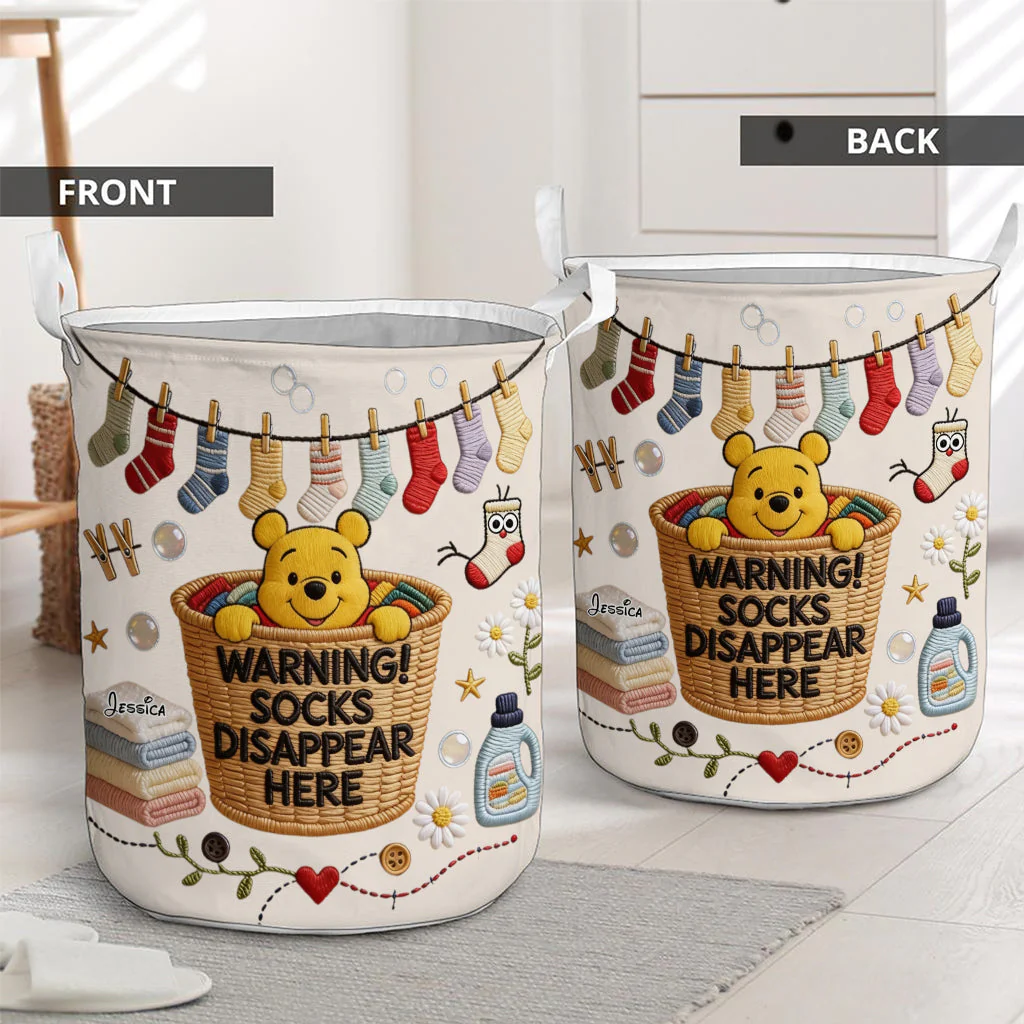 DSNY Honey Bear Socks Disappear Here - Personalized Storage Basket - Gift For Family, Laundry Lovers - Image 2