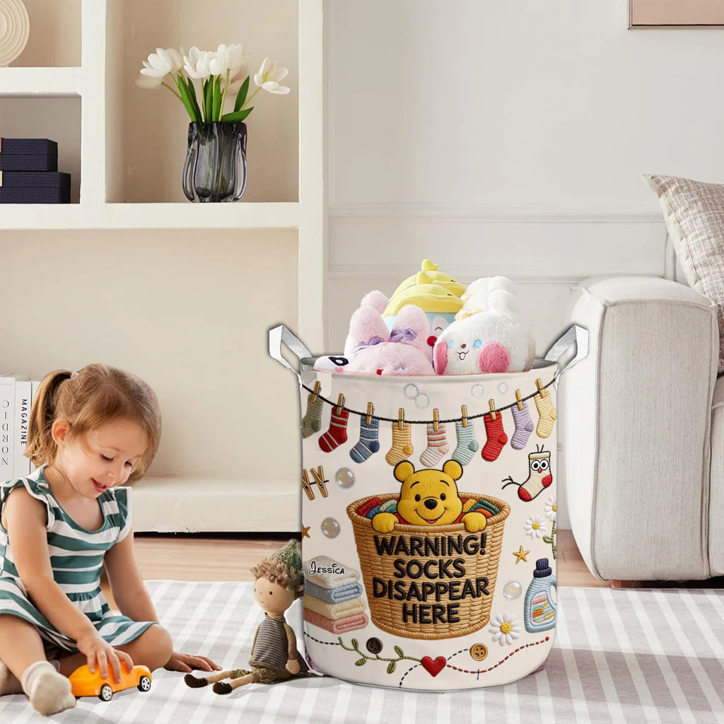 DSNY Honey Bear Socks Disappear Here - Personalized Storage Basket - Gift For Family, Laundry Lovers - Image 3