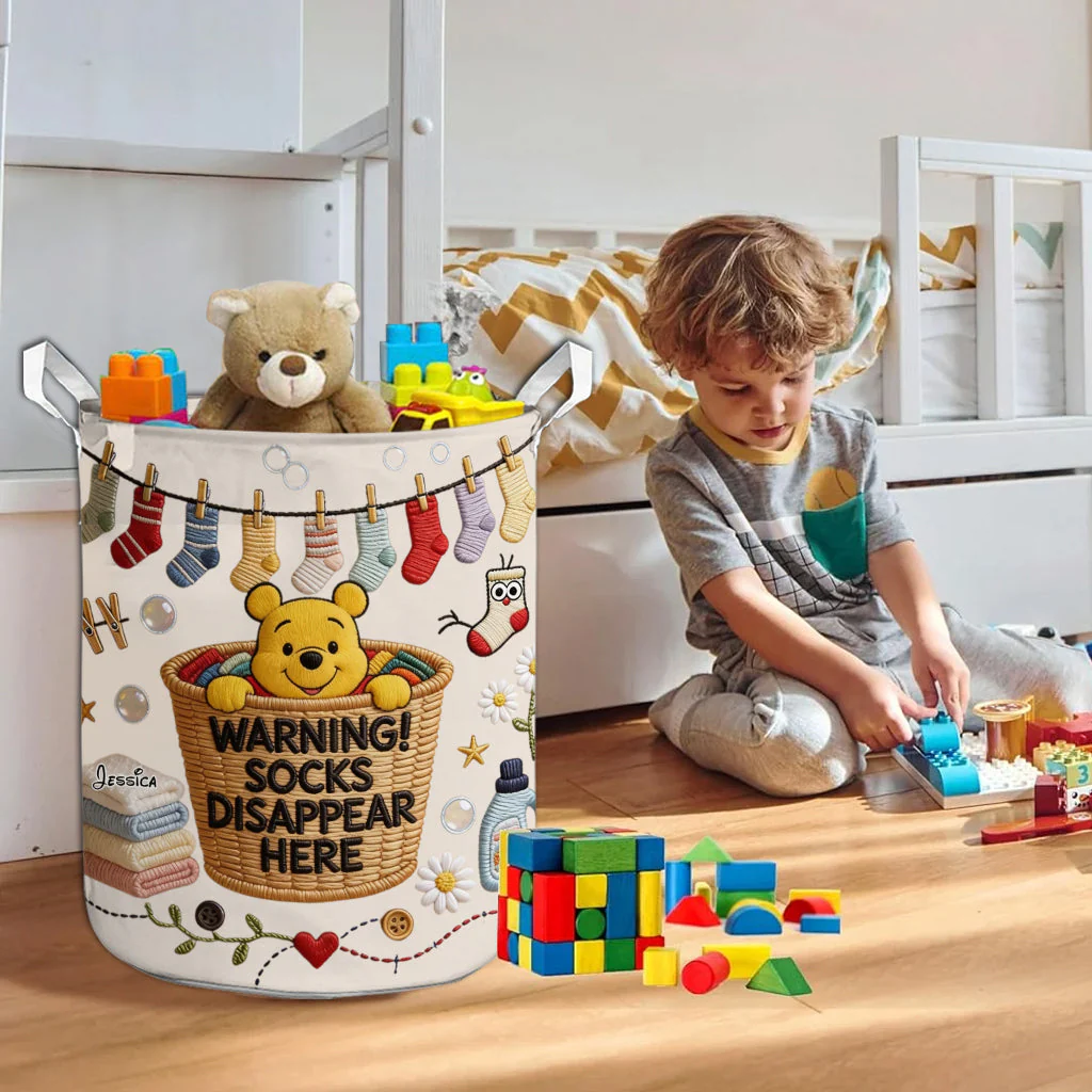 DSNY Honey Bear Socks Disappear Here - Personalized Storage Basket - Gift For Family, Laundry Lovers - Image 4