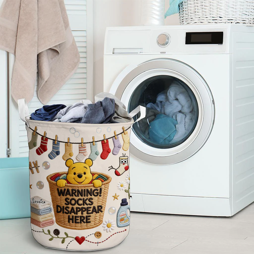 DSNY Honey Bear Socks Disappear Here - Personalized Storage Basket - Gift For Family, Laundry Lovers - Image 5