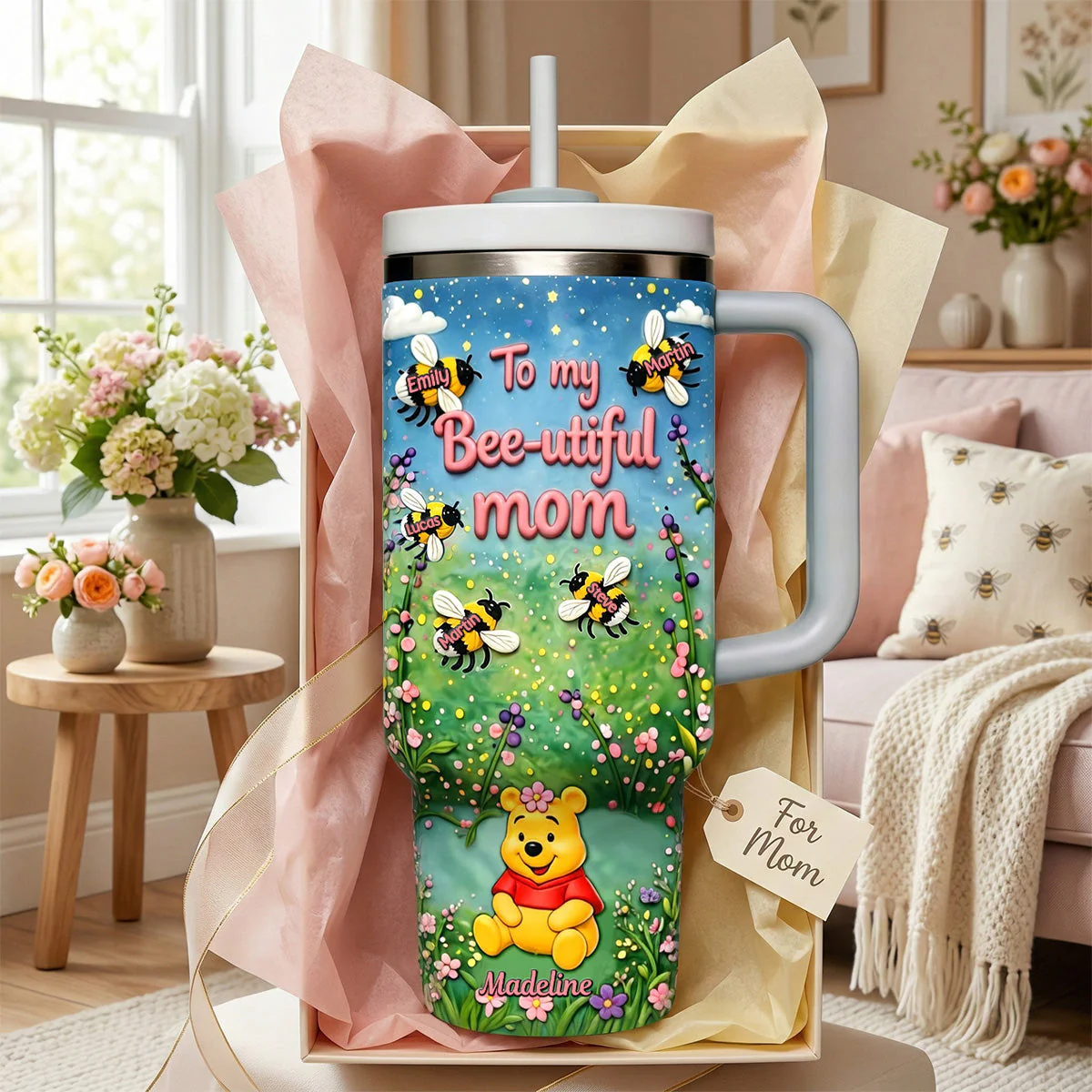 DSNY Honey Bear To My Bee-utiful Mom - Personalized Tumbler Cup With Straw - Gift For Mother, Mothers Day, Movie Fans HH01
