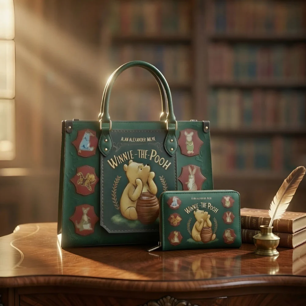 DSNY Honey Bear Vintage Book Cover Style - Personalized Leather Handbag And Long Wallet - Gift For Movie Fans | HN02