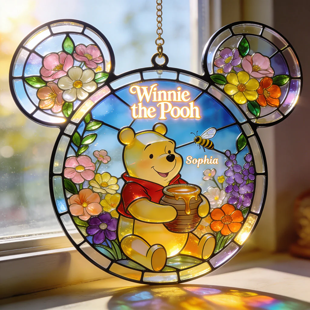 DSNY Honey Bear Wildflowers - Personalized Window Hanging Suncatcher Ornament HH01