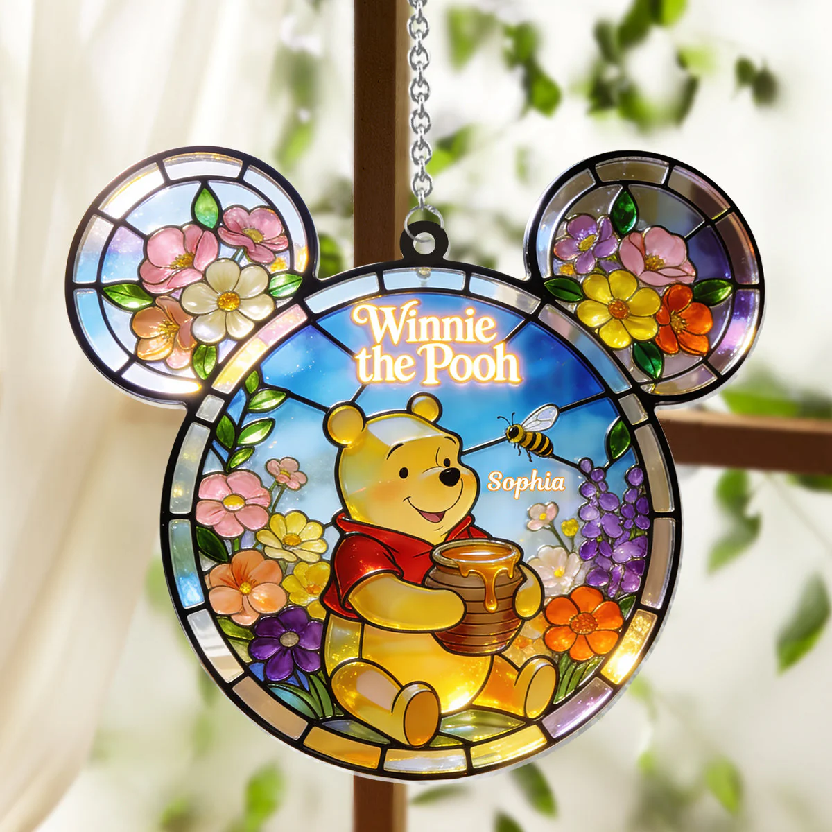 DSNY Honey Bear Wildflowers - Personalized Window Hanging Suncatcher Ornament HH01 - Image 2