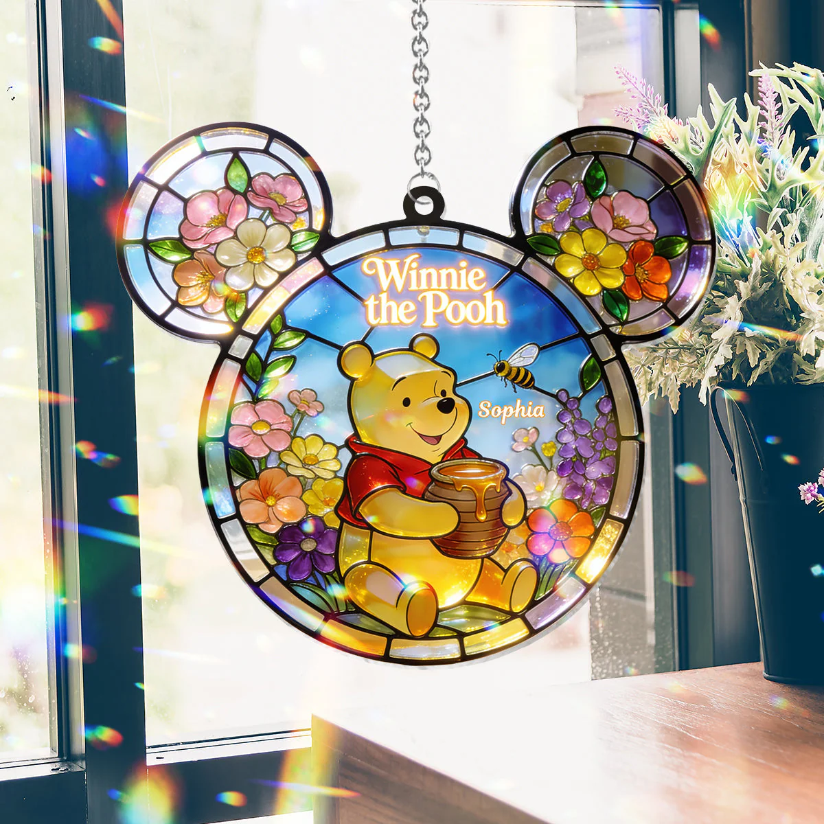 DSNY Honey Bear Wildflowers - Personalized Window Hanging Suncatcher Ornament HH01 - Image 5