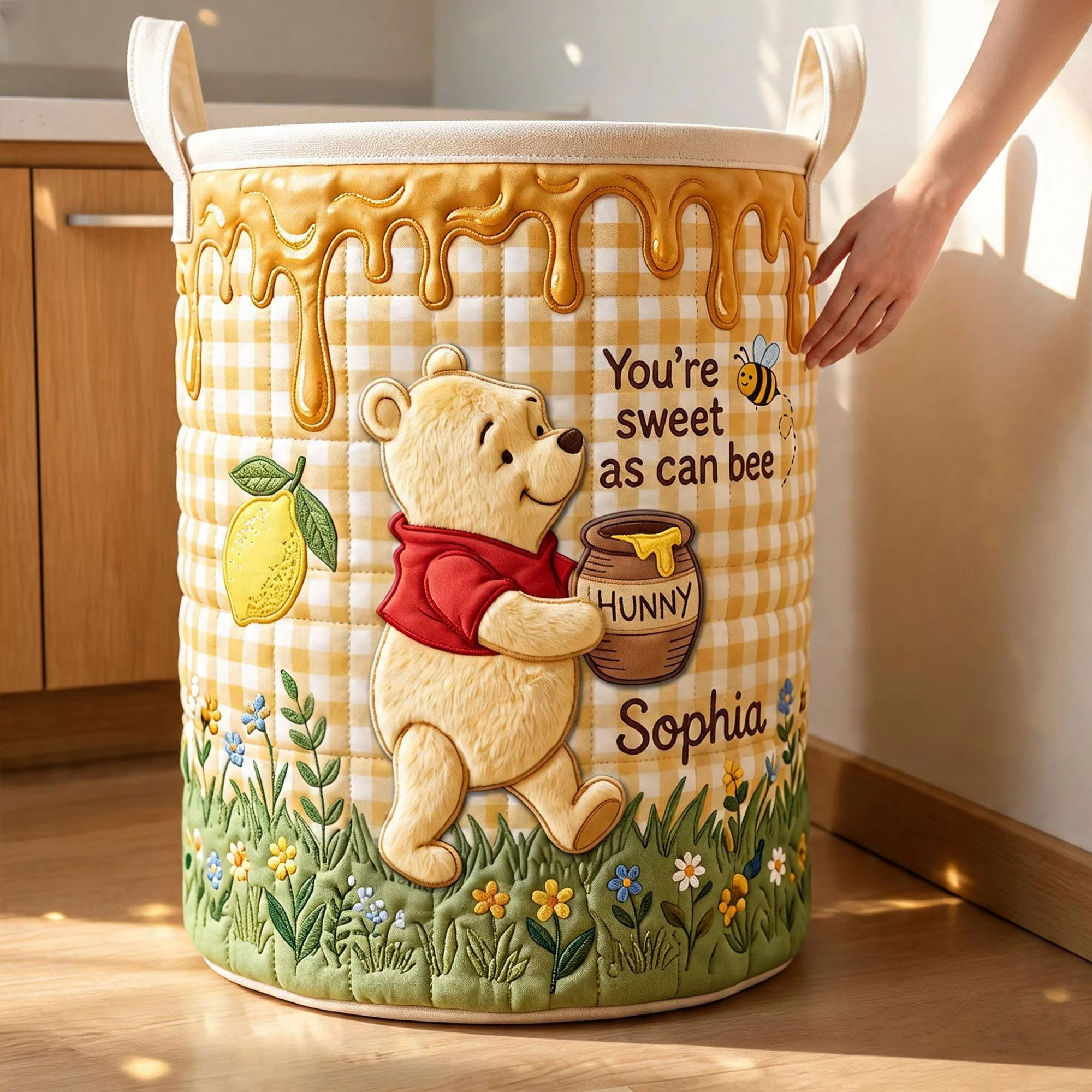 DSNY Honey Bear You're Sweet As Can Bee - Personalized Quilted Laundry Basket - Gift For Laundry Lovers - Image 2