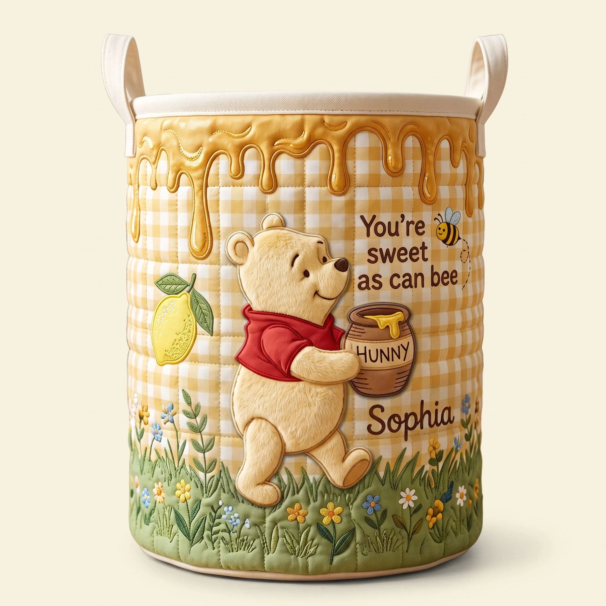 DSNY Honey Bear You're Sweet As Can Bee - Personalized Quilted Laundry Basket - Gift For Laundry Lovers - Image 3