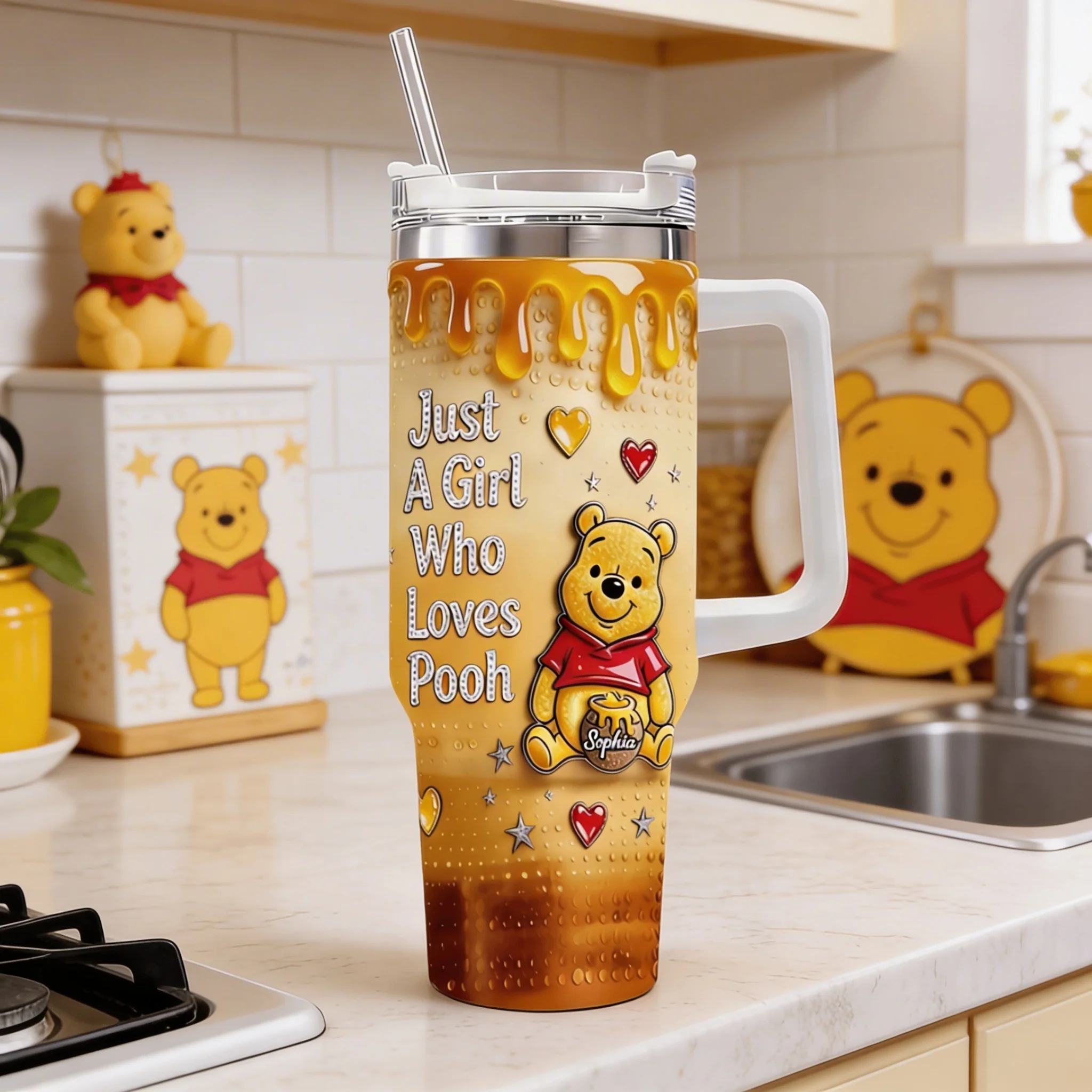 DSNY Just A Girl Who Loves Honey Bear - Personalized Tumbler With Handle - Gift For Her, Movie Fans NL122