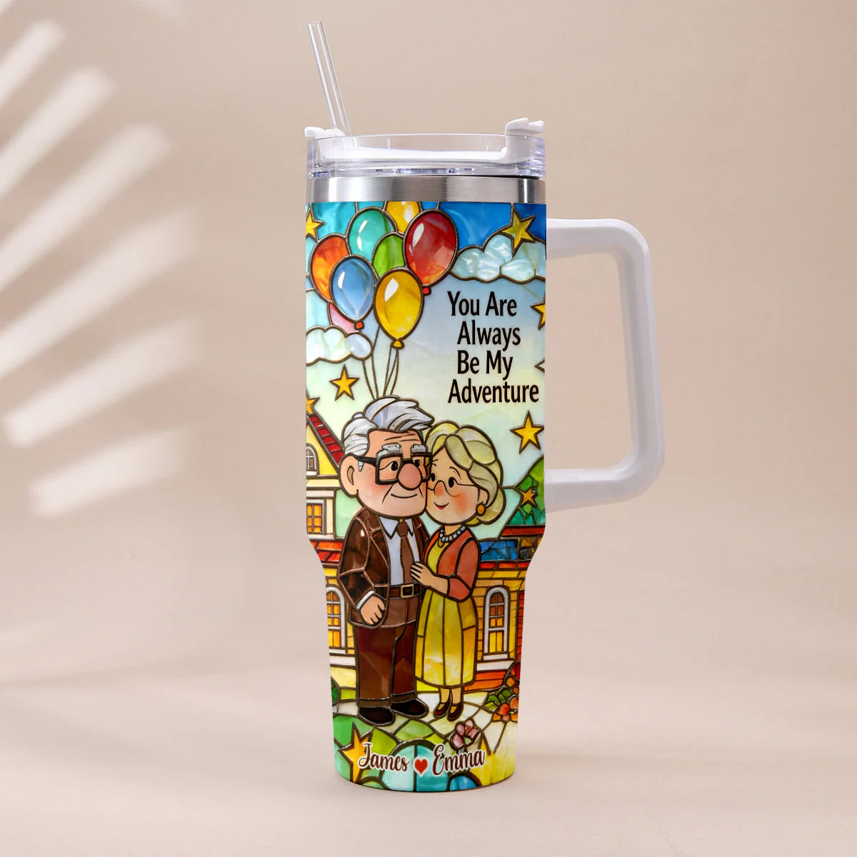 DSNY You Are My Greatest Adventure - Personalized Tumbler With Handle - Gift For Couples, Movie Fans