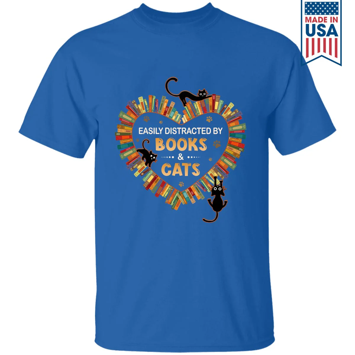 Easily Distracted By Books And Cats - Personalized T-shirt - Gift For Book Lover, Reader, Her HH01 - Image 3