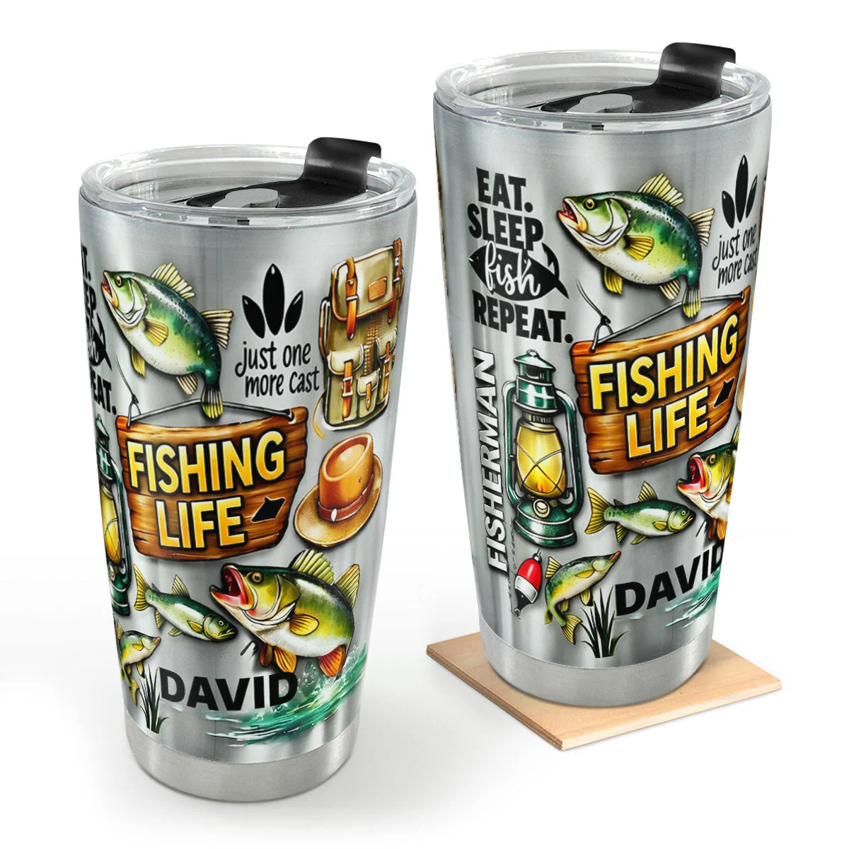 Eat Sleep Fish Repeat - Personalized Tumbler - Gift For Dad, Grandpa, Fishing Lover