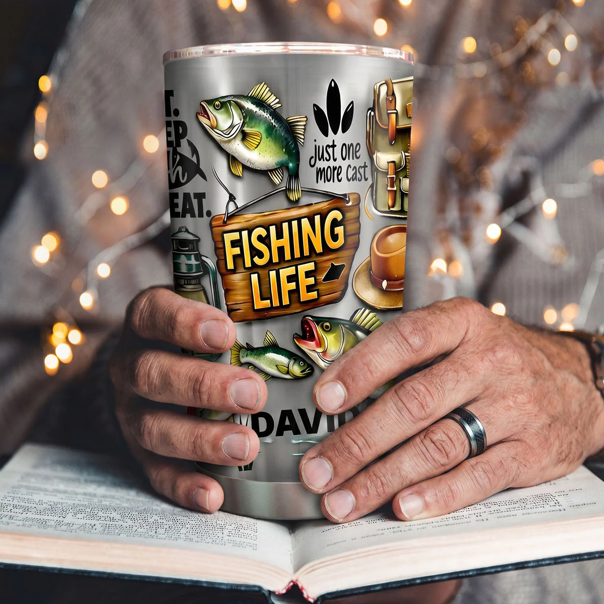 Eat Sleep Fish Repeat - Personalized Tumbler - Gift For Dad, Grandpa, Fishing Lover - Image 2