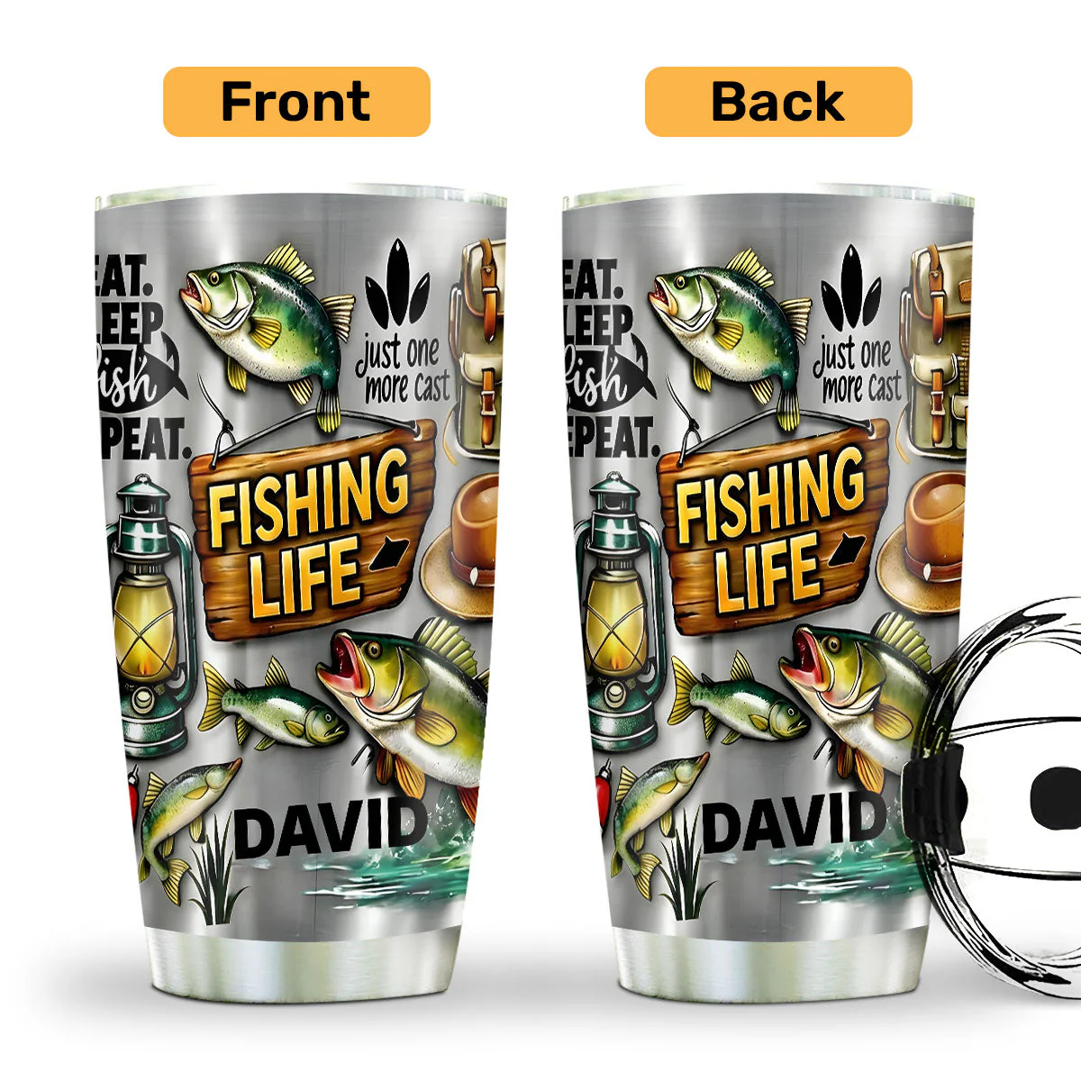 Eat Sleep Fish Repeat - Personalized Tumbler - Gift For Dad, Grandpa, Fishing Lover - Image 4
