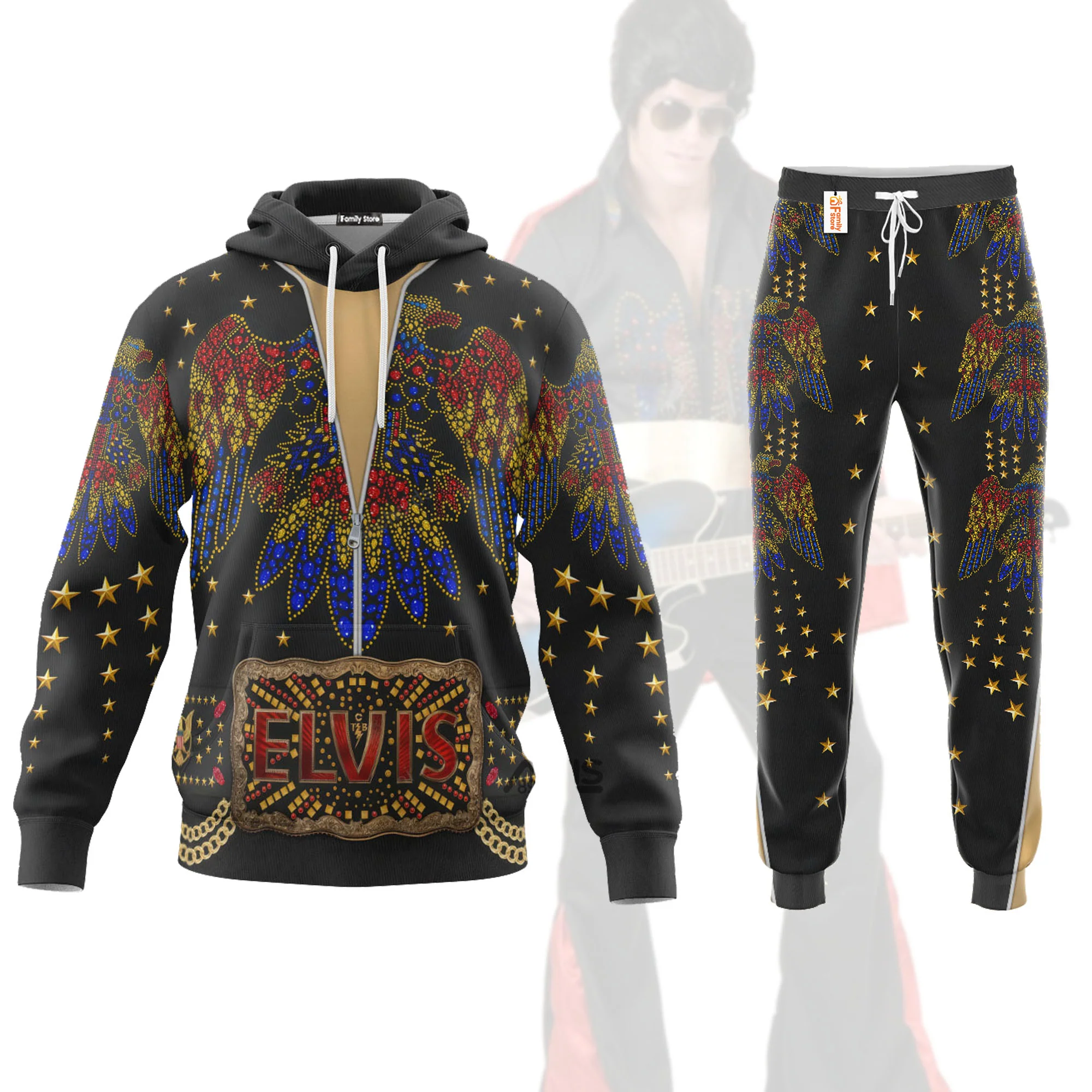 Elvis Aloha Black  - Costume Cosplay Hoodie Sweatshirt Sweatpants CSELV010