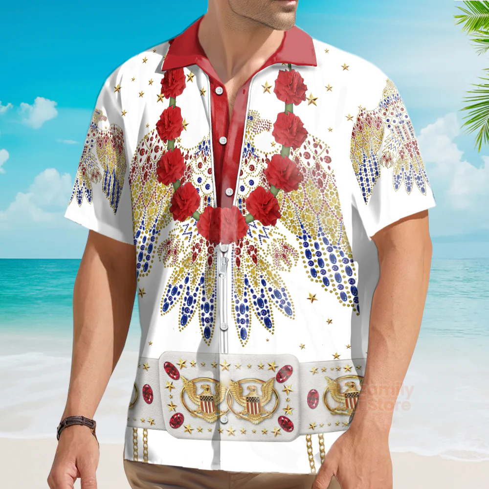Elvis Aloha Costume - Costume Cosplay Hawaiian Shirt CSELV005 - Image 3
