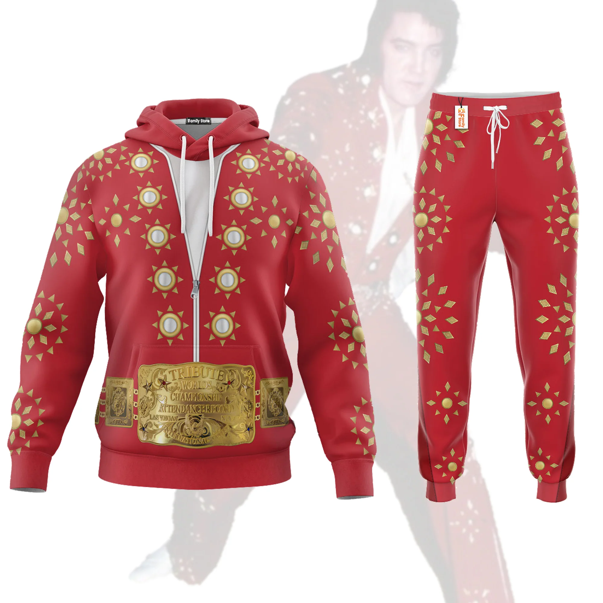 Elvis Burning Love Costume Red - Costume Cosplay Hoodie Sweatshirt Sweatpants CSELV014