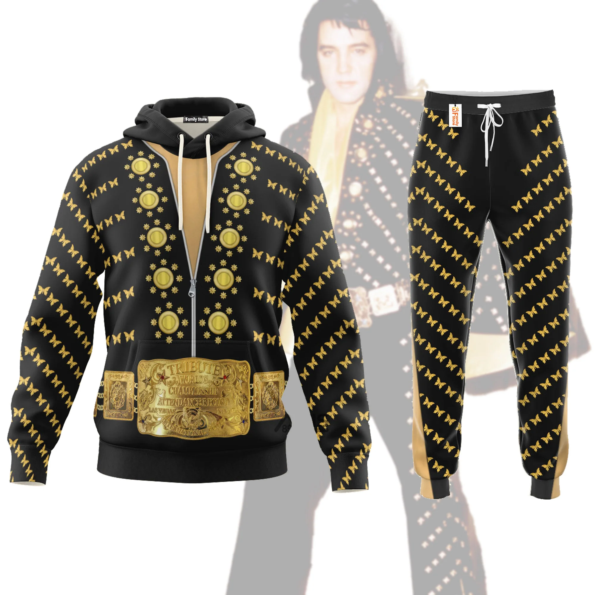 Elvis Butterfly Black - Costume Cosplay Hoodie Sweatshirt Sweatpants CSELV026