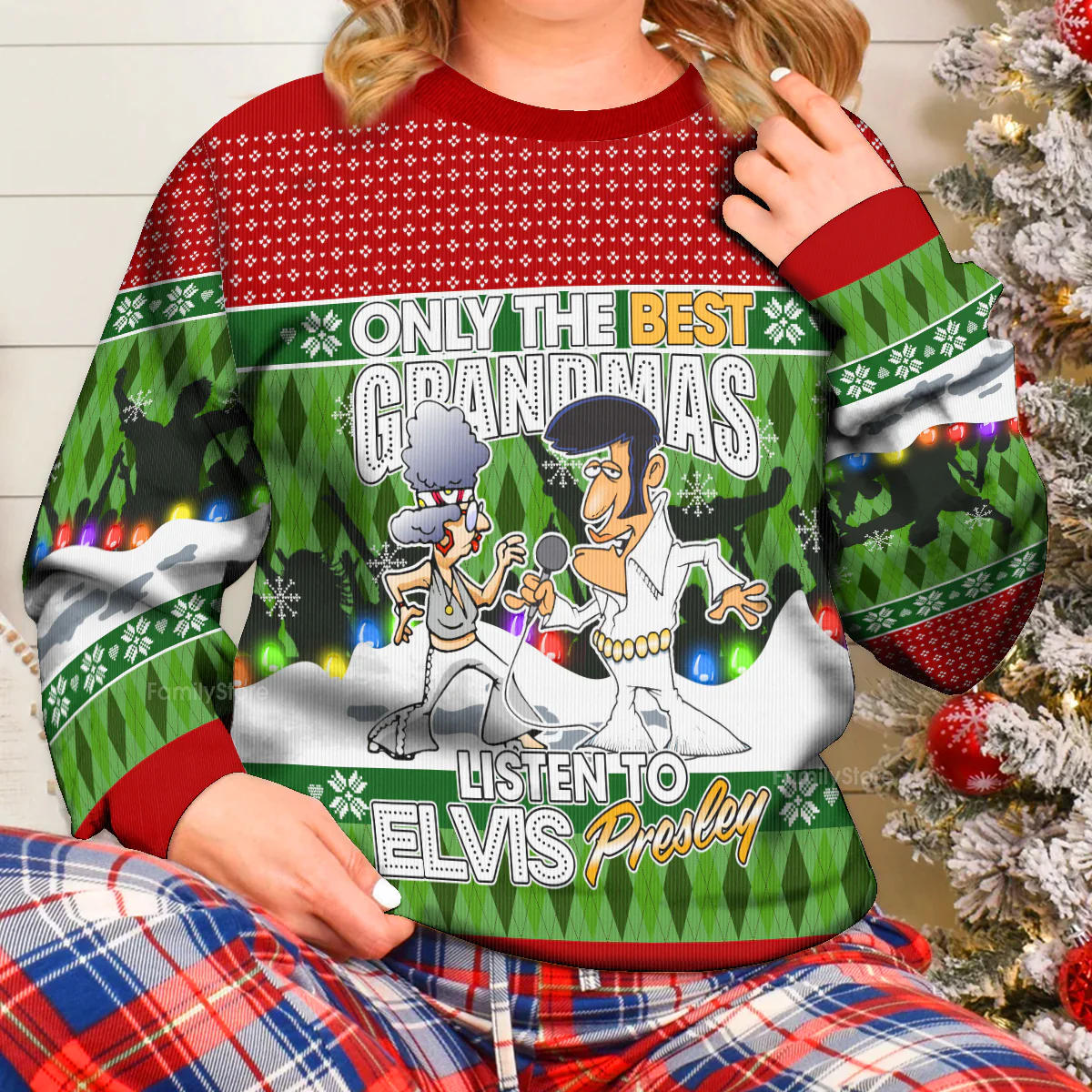 Elvis Only The Best Grandmas Listen To Elvis - Costumes Cosplay Ugly Christmas Sweater - Image 5