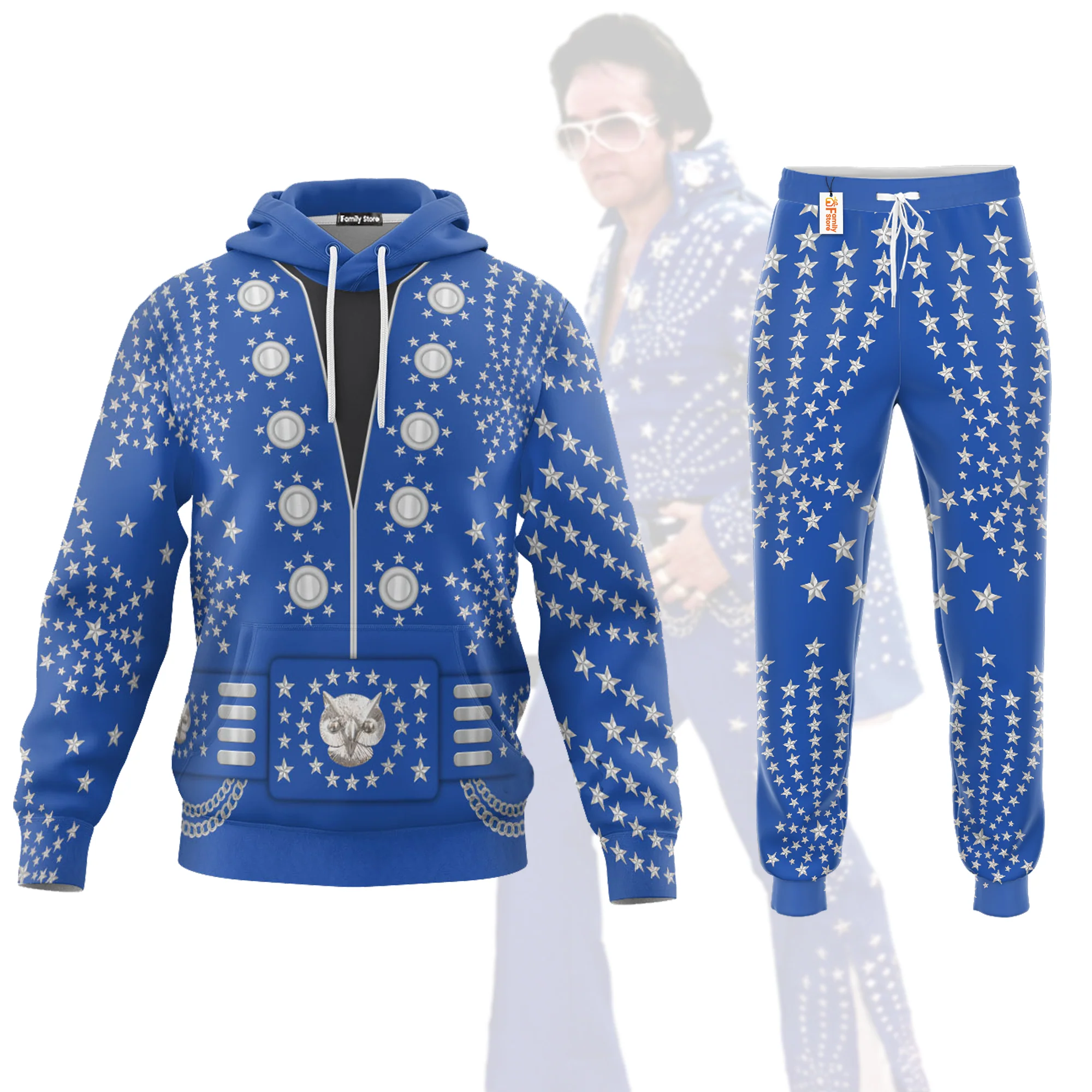 Elvis Owl Blue - Costume Cosplay Hoodie Sweatshirt Sweatpants CSELV006