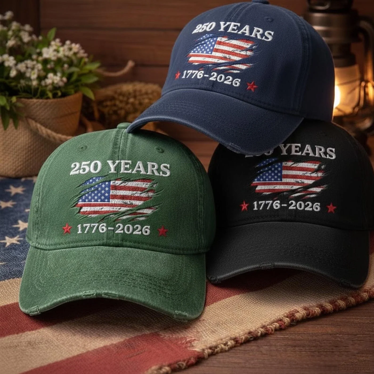 Embroidered 250 Years Of Freedom American Flag - Classic Cap - Gift For Patriots