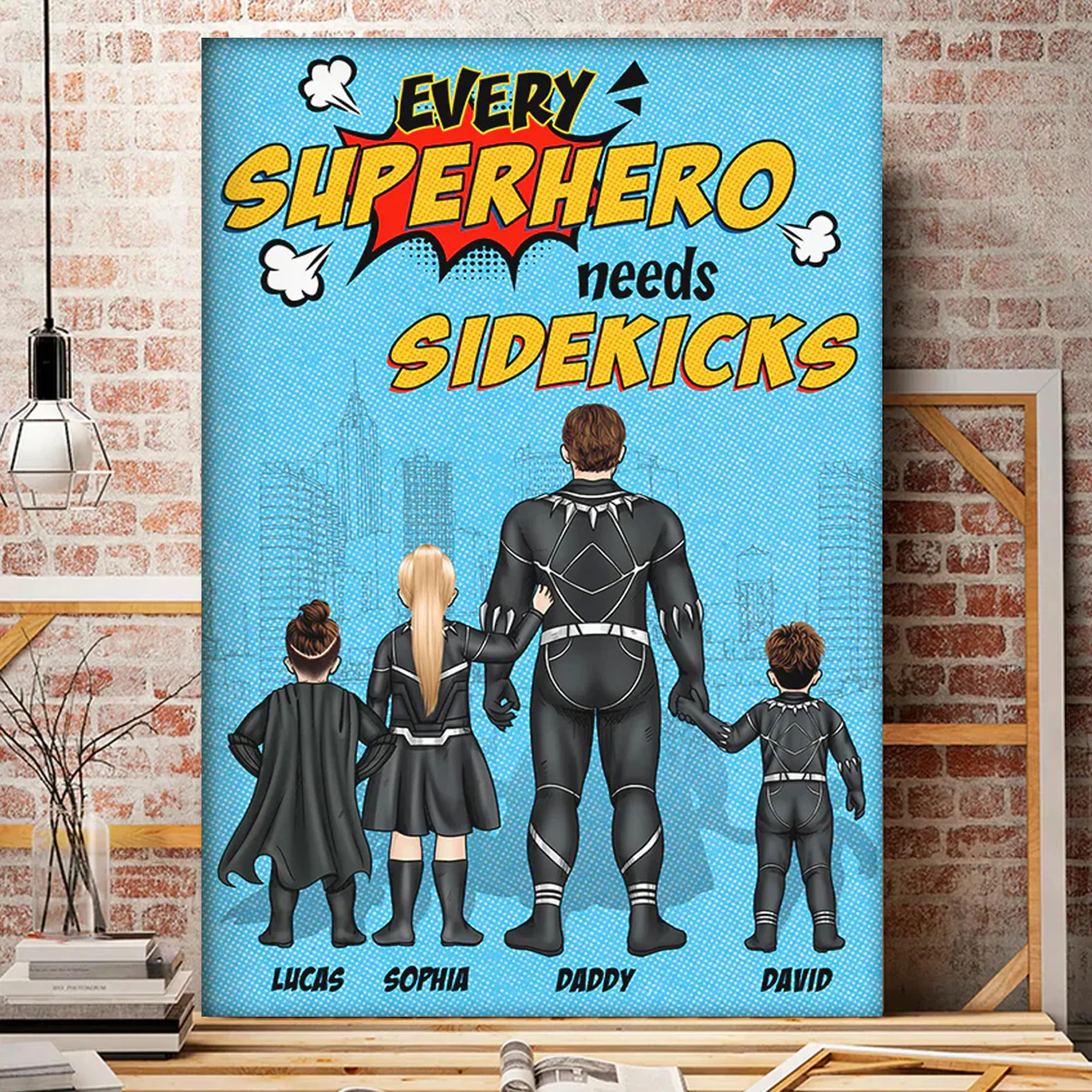 Every Super Dad Needs Sidekicks - Gift For Dad - Personalized Canvas Poster - Image 2