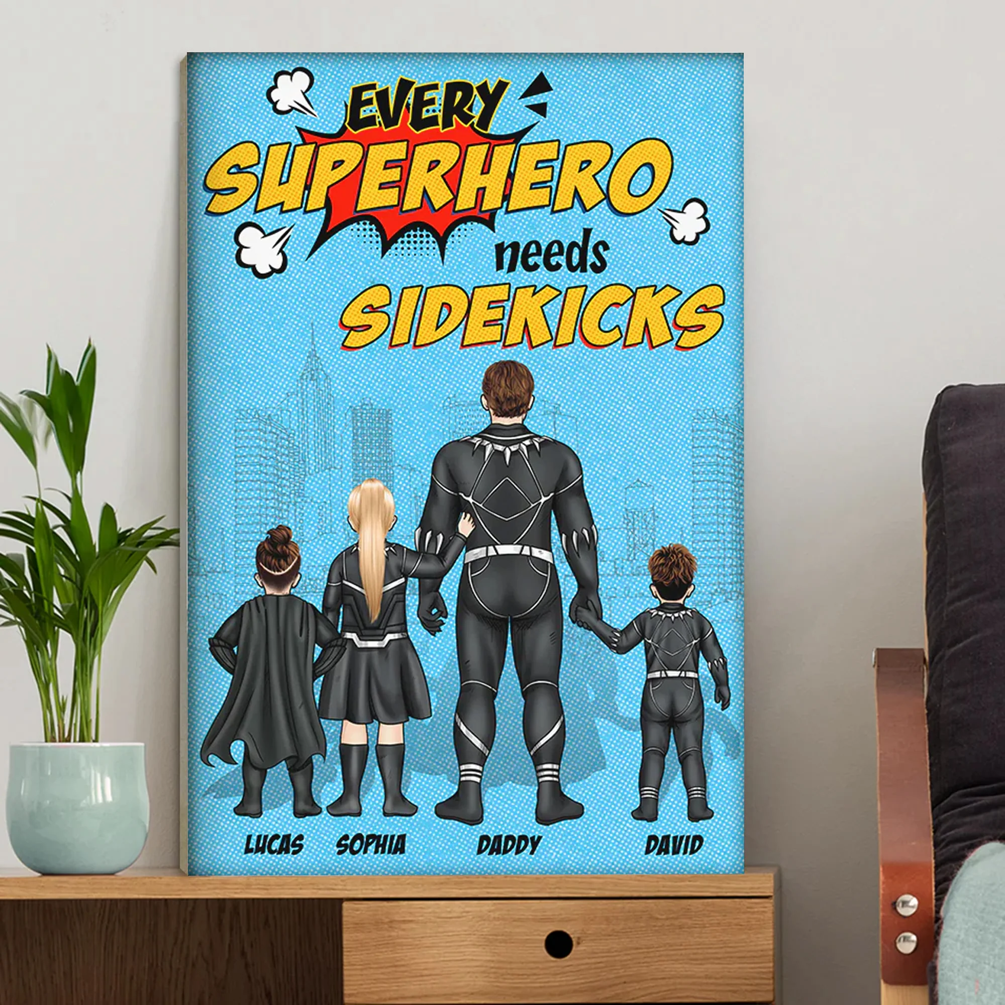 Every Super Dad Needs Sidekicks - Gift For Dad - Personalized Canvas Poster - Image 3