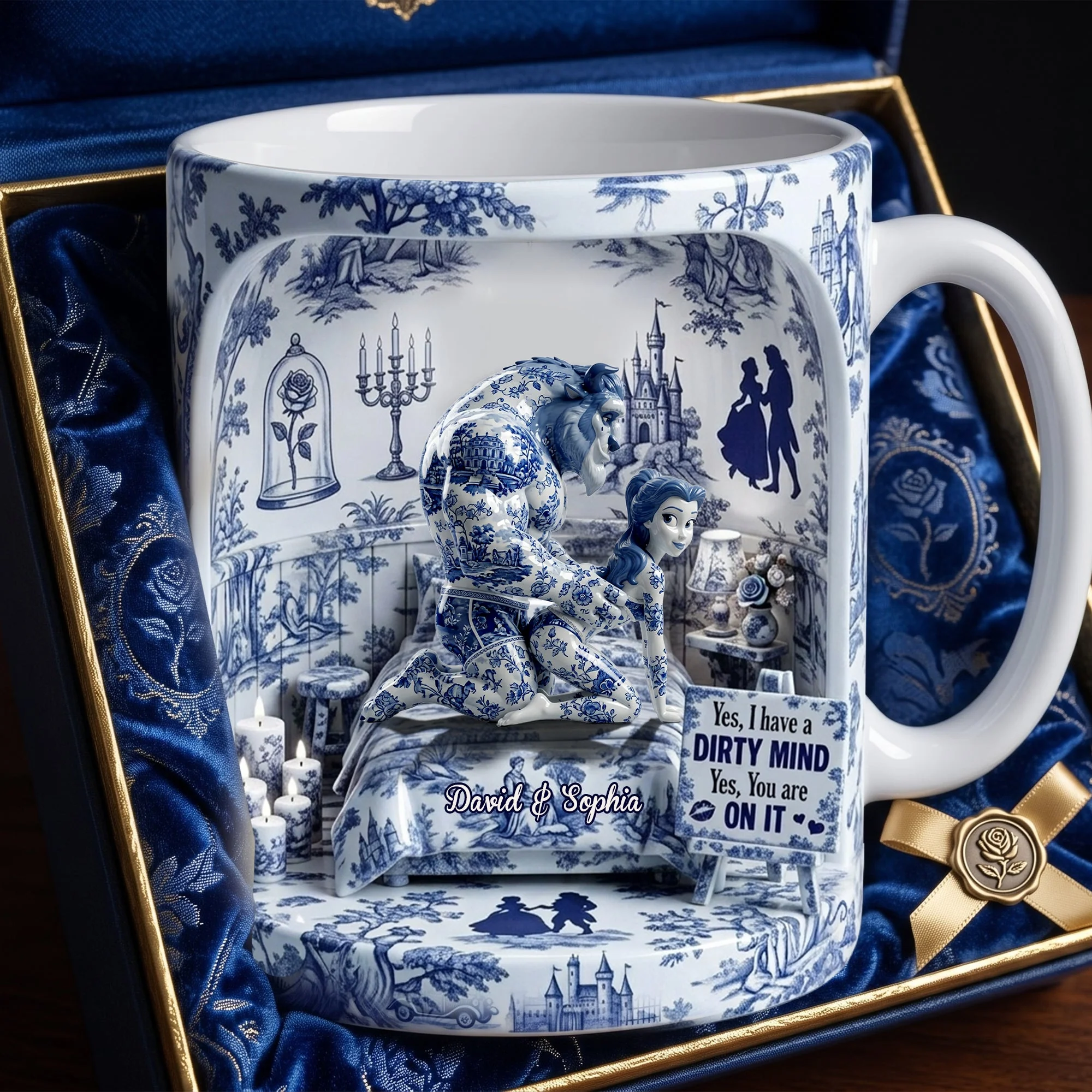 Fairy Tale Romance Toile De Jouy - Personalized White Mug - Gift For Couple - DSNY - Image 2