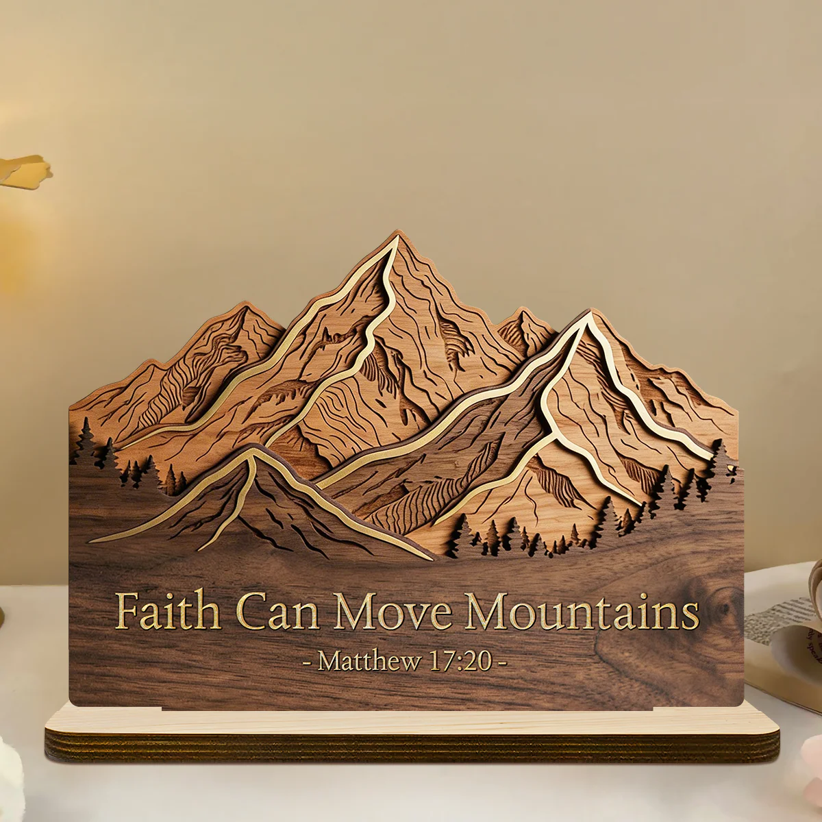 Faith Can Move Mountains 2-Layer Wood Plaque - Gift For Family