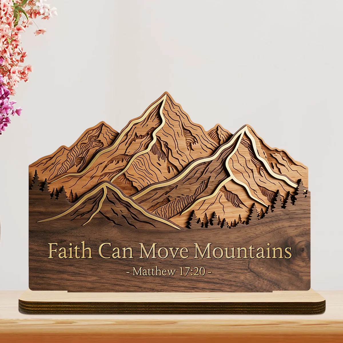 Faith Can Move Mountains 2-Layer Wood Plaque - Gift For Family - Image 2