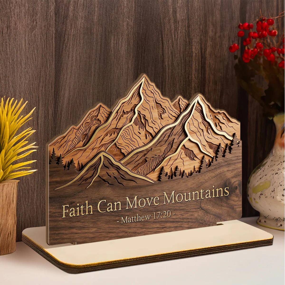 Faith Can Move Mountains 2-Layer Wood Plaque - Gift For Family - Image 5