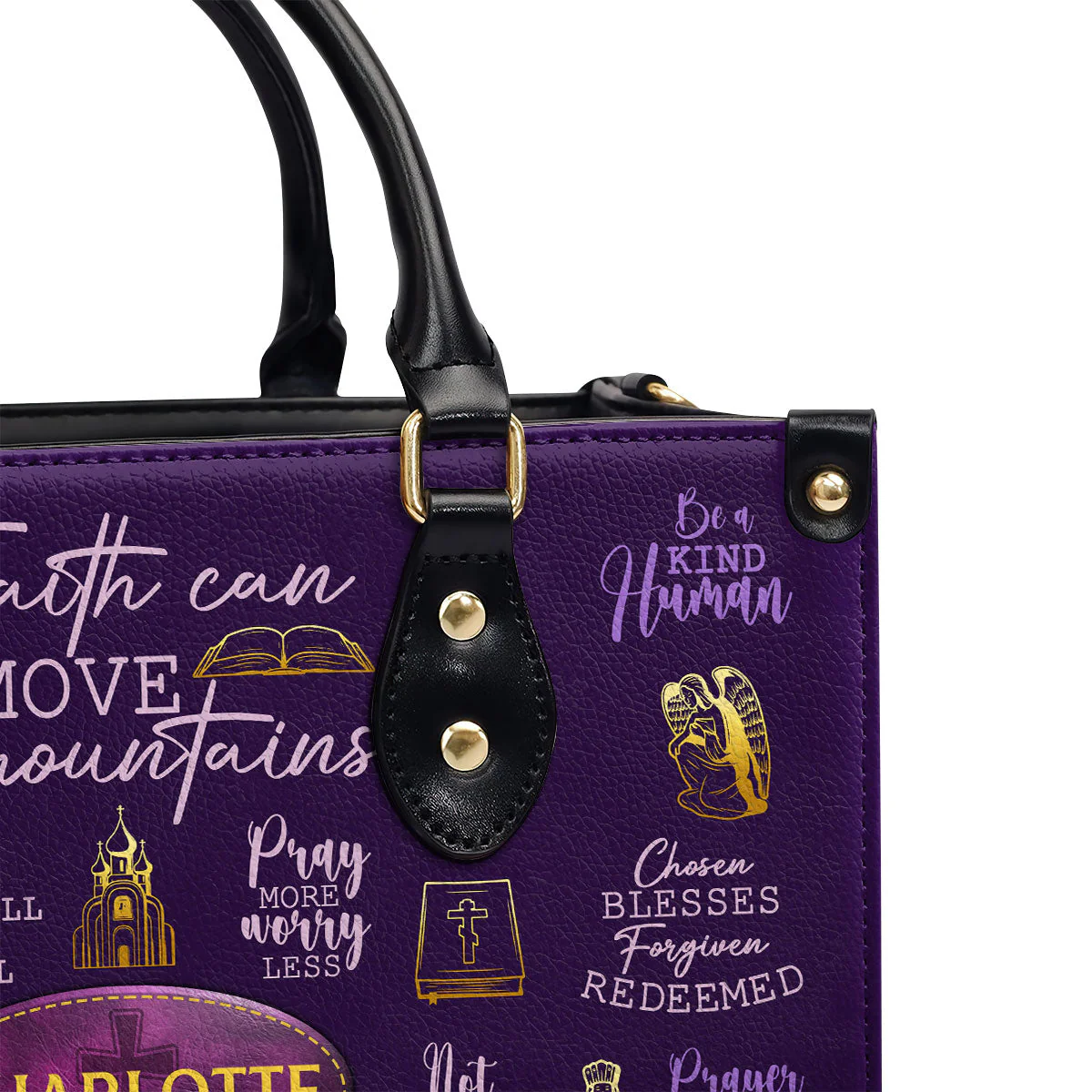 Faith Can Move Mountains Purple Bible Verses - Personalized Leather Handbag - Christian Gift For Women HD95 - Image 6