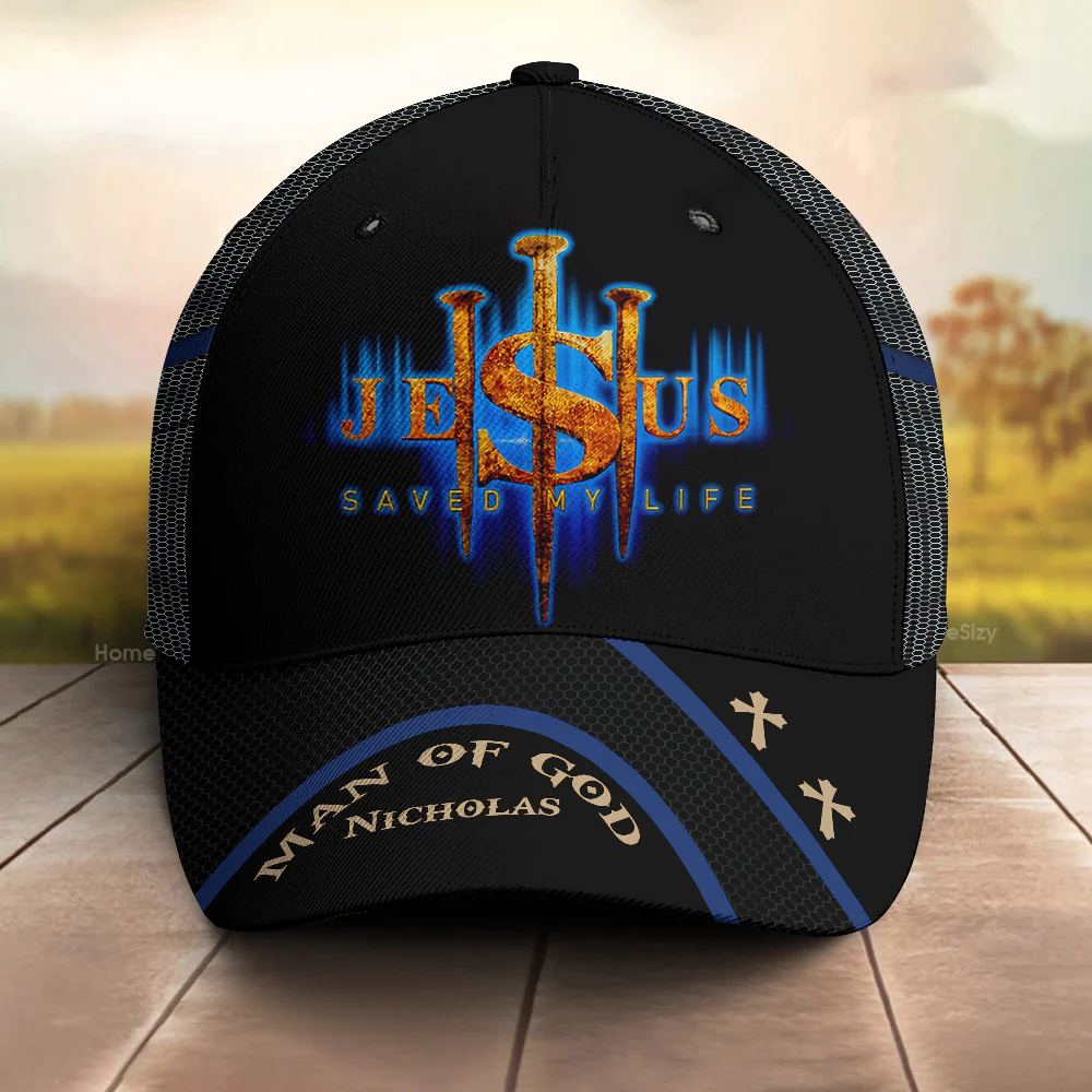 Faith Cap with “Jesus Saved My Life” Religious Classic Cap- Christian Gift For Men, Dad, Grandpa, Husband | Custom Name