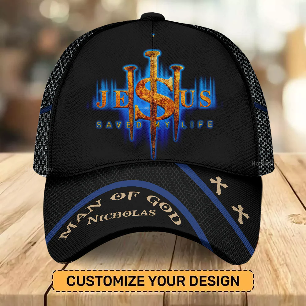 Faith Cap with “Jesus Saved My Life” Religious Classic Cap- Christian Gift For Men, Dad, Grandpa, Husband | Custom Name - Image 2