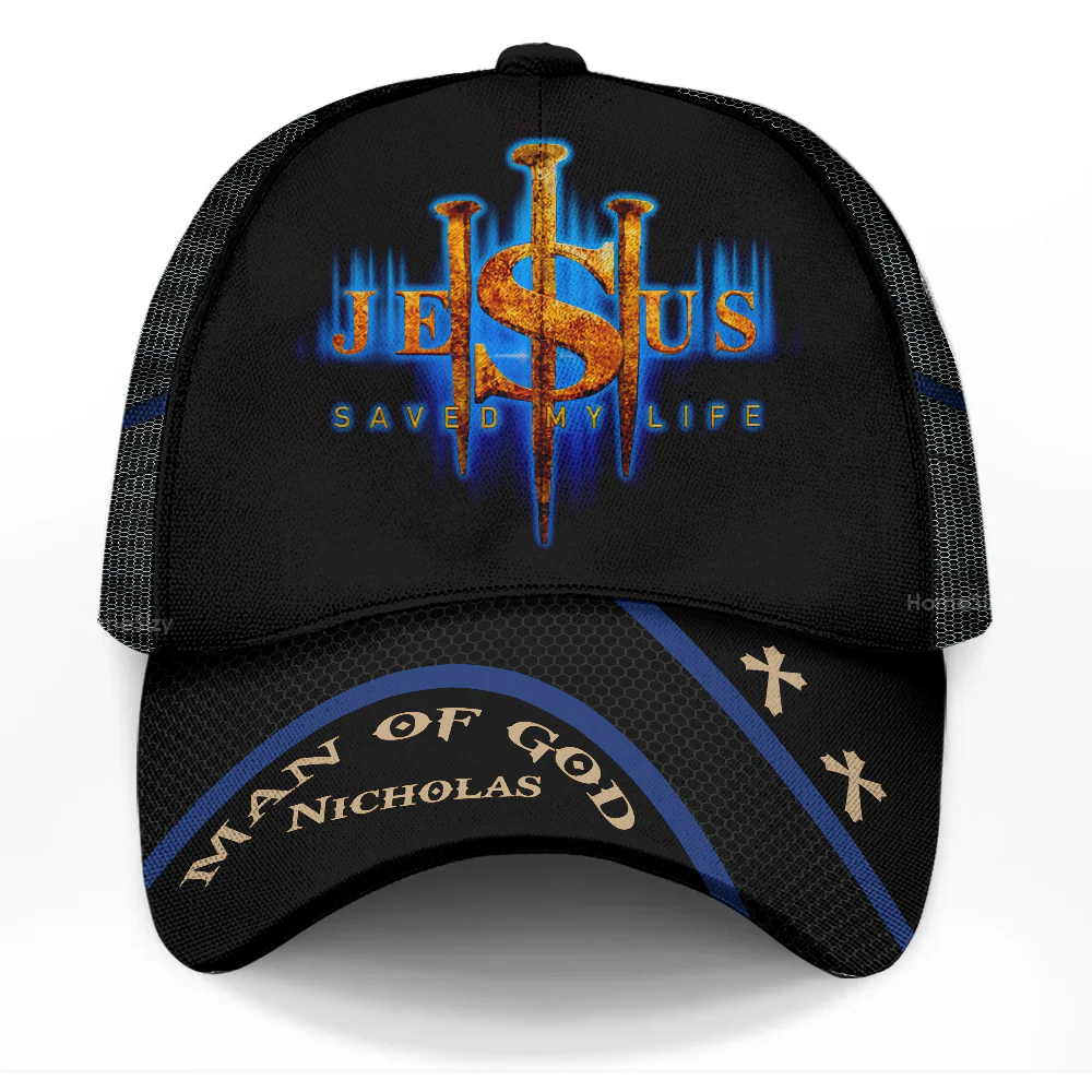 Faith Cap with “Jesus Saved My Life” Religious Classic Cap- Christian Gift For Men, Dad, Grandpa, Husband | Custom Name - Image 3