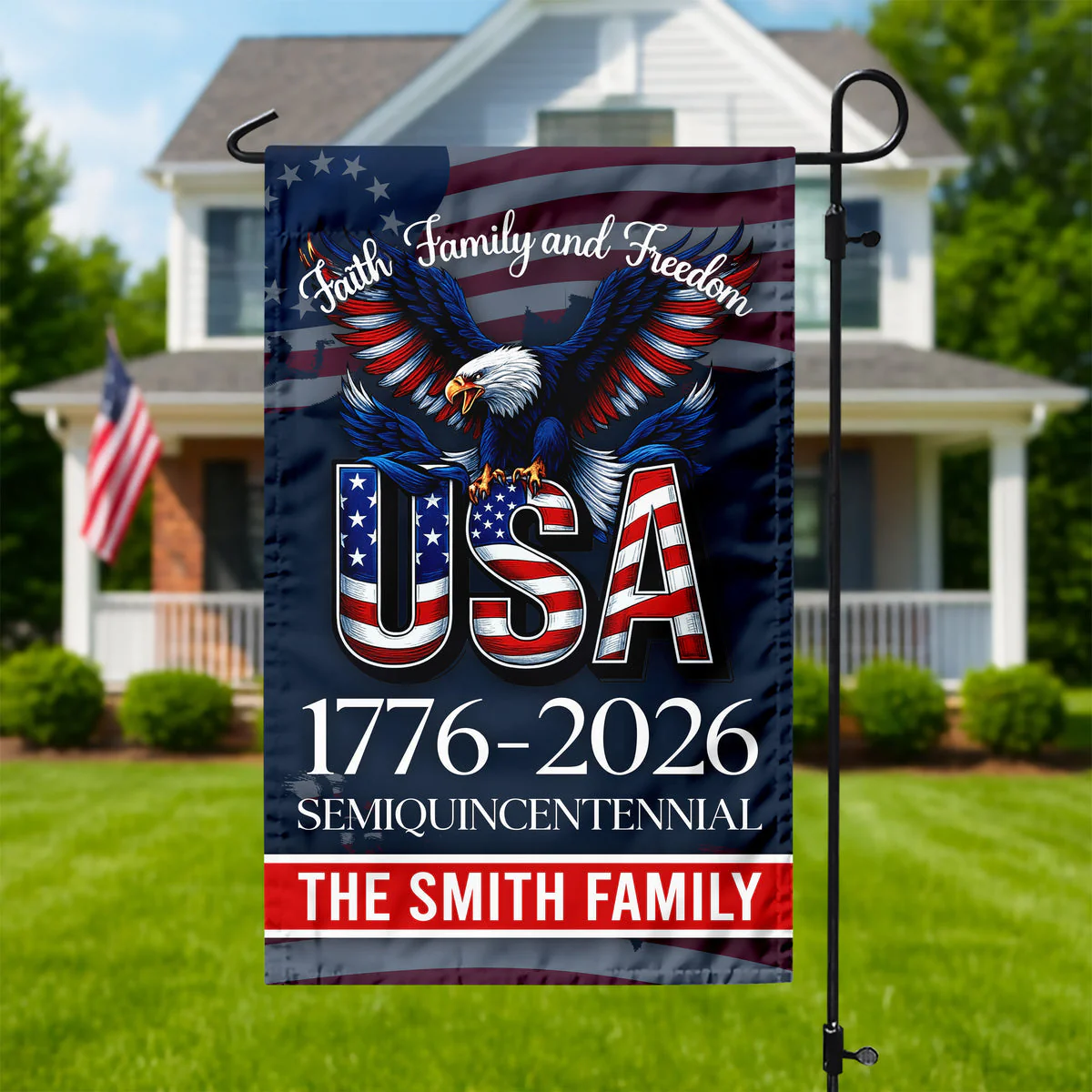Faith, Family & Freedom America 250 Years - Personalized Flag - Patriotic Gift For Family | HN02