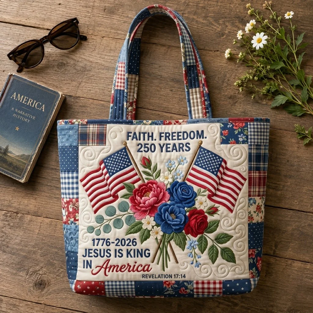 Faith Freedom 250 Years Jesus Is King In America - Patriotic Quilted Tote Bag - Gift For Her, Patriots - Image 2
