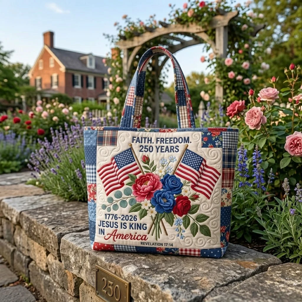 Faith Freedom 250 Years Jesus Is King In America - Patriotic Quilted Tote Bag - Gift For Her, Patriots - Image 3