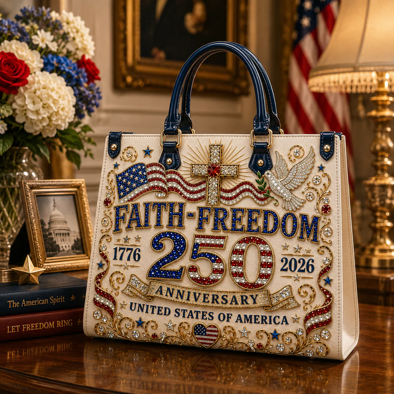 Faith & Freedom 250th Anniversary America - Leather Handbag - Gift for Patriots - Image 2