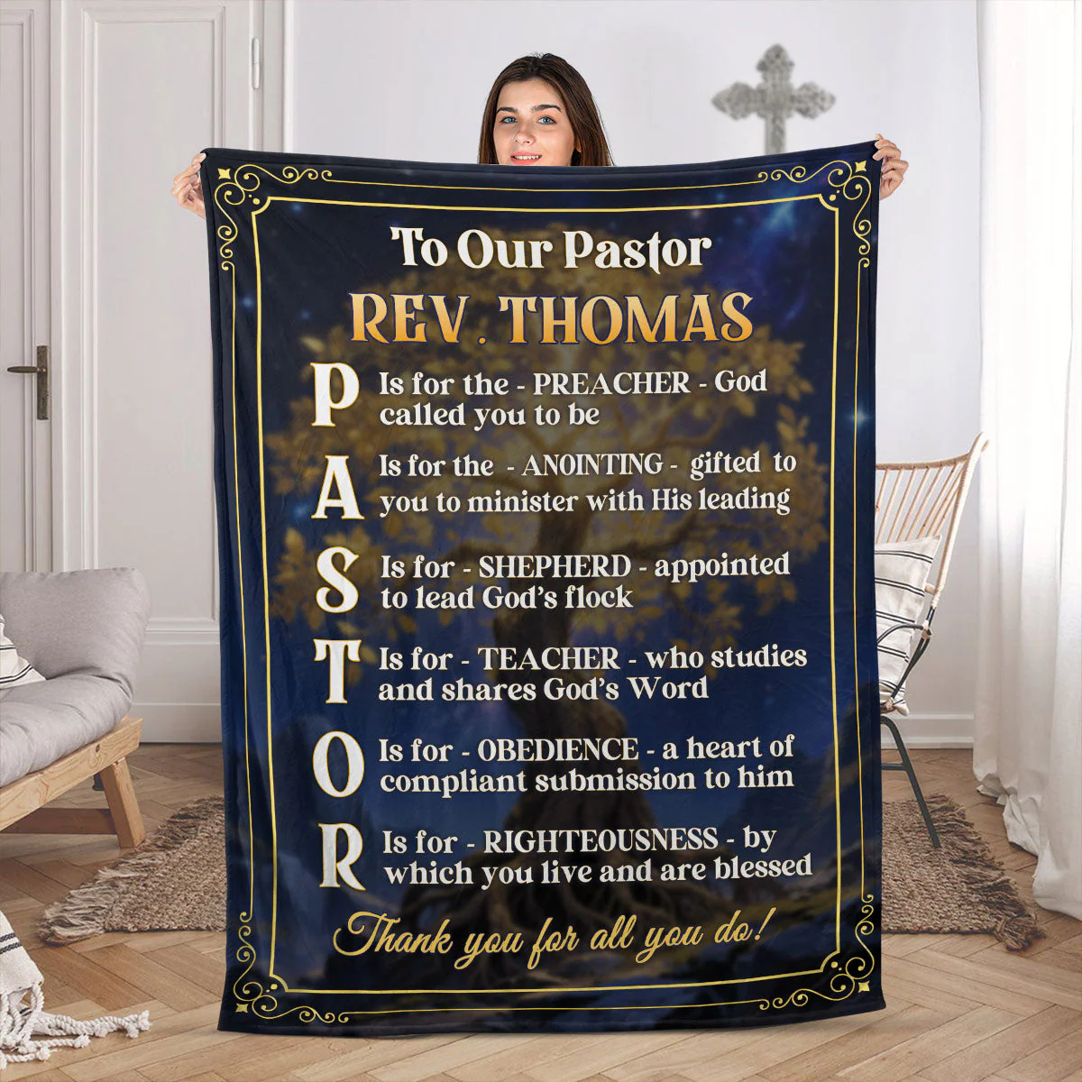 Faith & Gratitude Pastor - Personalized Fleece Blanket TD118