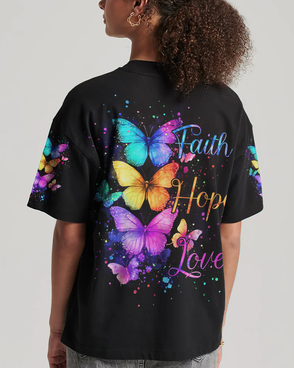 Faith Hope Love Butterflies Women's All Over Print Shirt - 2201251 - Image 8